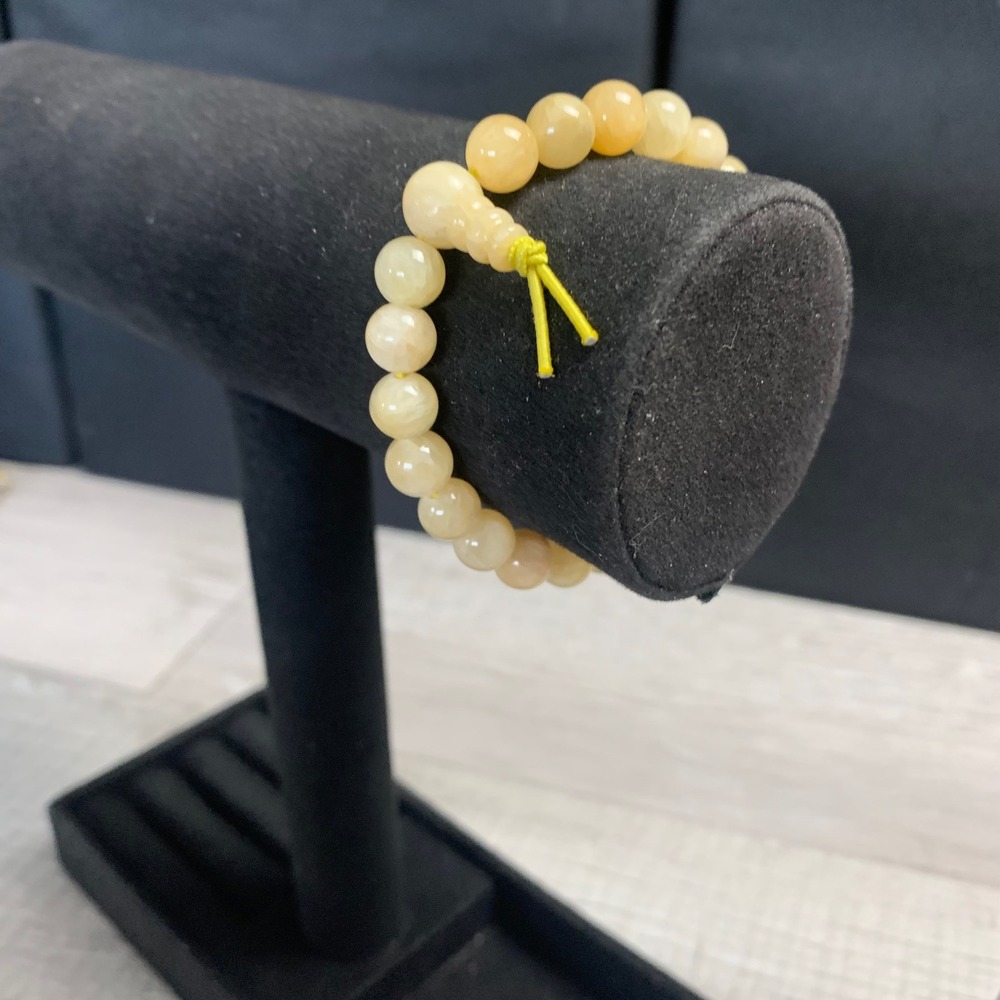 Yellow Calcite Round Bead Stretch Bracelet Natural Stone 6.25 Inch 4325